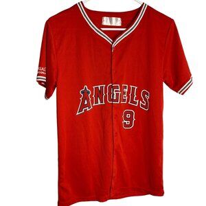 Anaheim Angels Youth Baseball Jersey L Red Buttons Figgins Short Sleeve #9